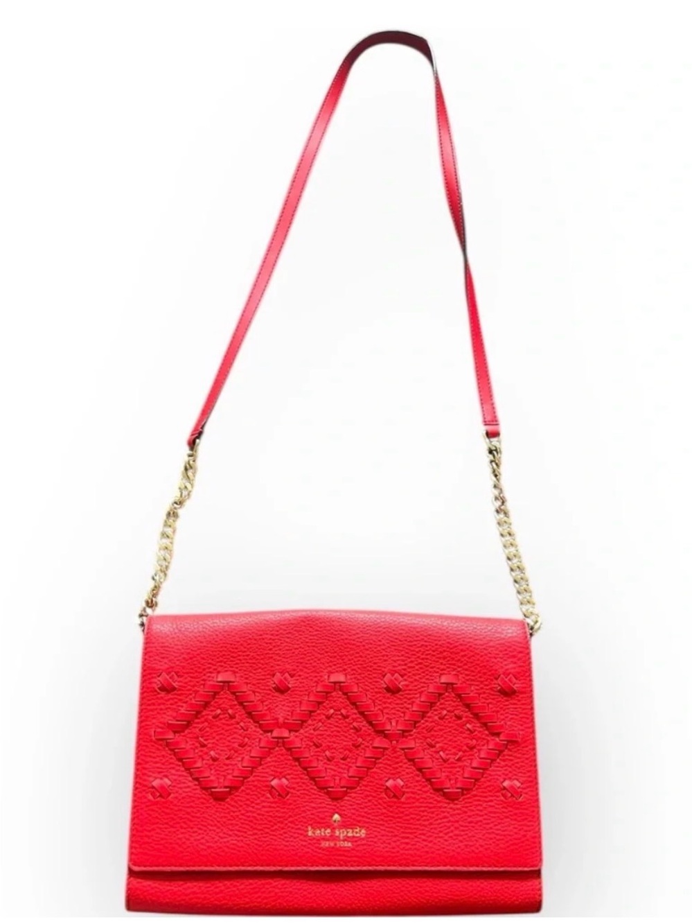 kate spade Red Leather Woven-Accent Chain Crossbody